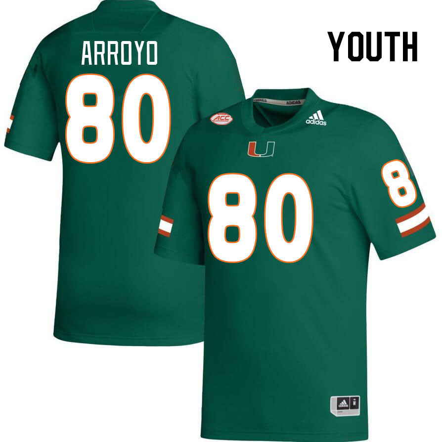 Youth #80 Elijah Arroyo Miami Hurricanes College Football Jerseys Stitched-Green - Click Image to Close